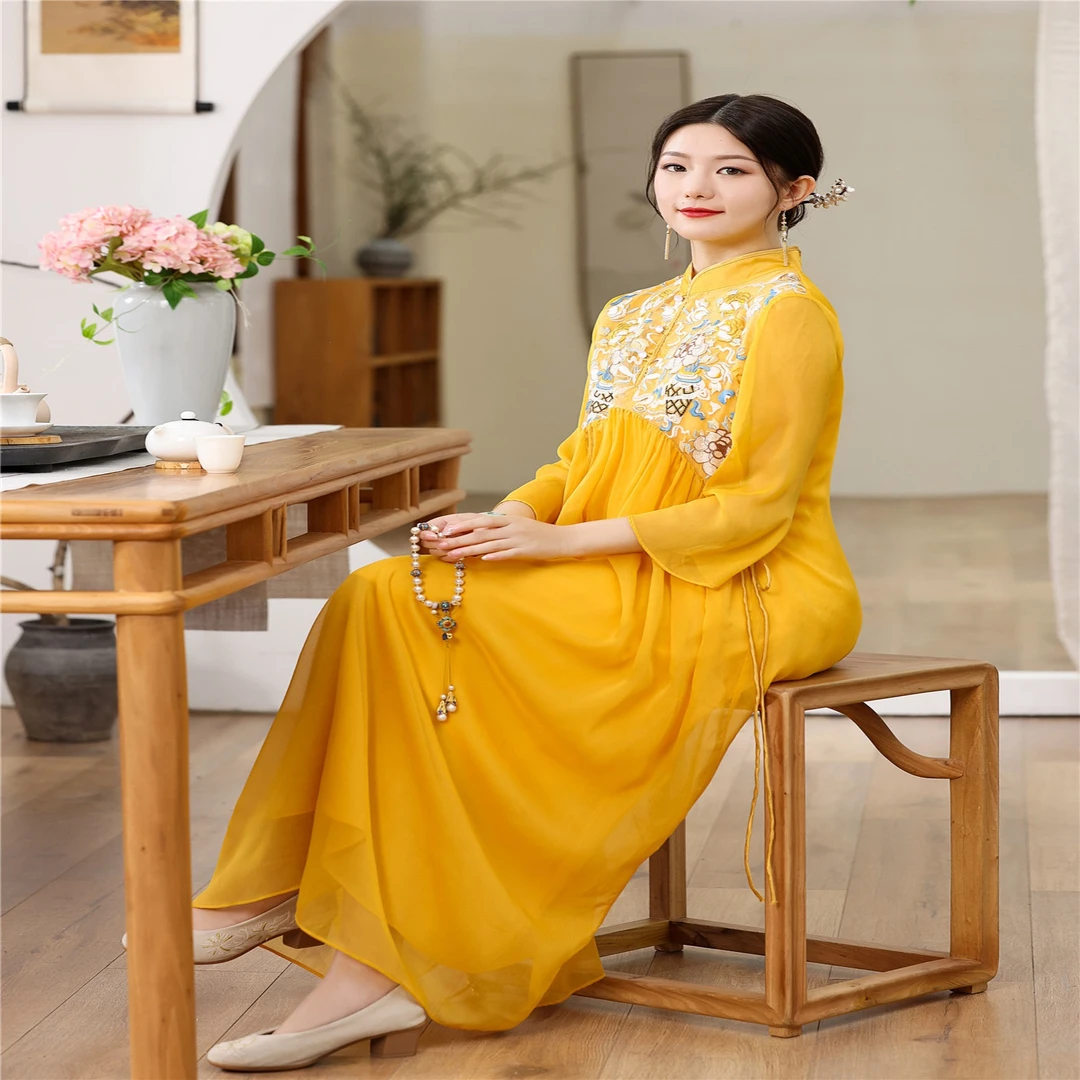 汉服女中国风2025年新款春装复古连衣裙中式茶服国风唐装改良旗袍