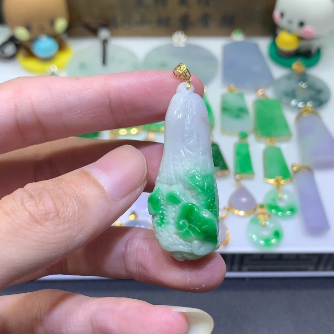 翡翠18K金镶嵌吊坠(不含链)