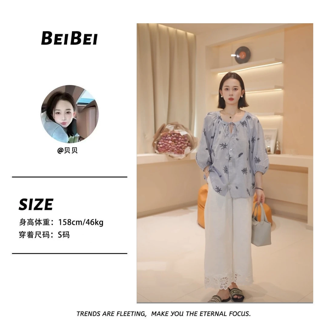 【墨润】纹落肩袖夏季衬衫上衣夏季休闲宽松BB25X171