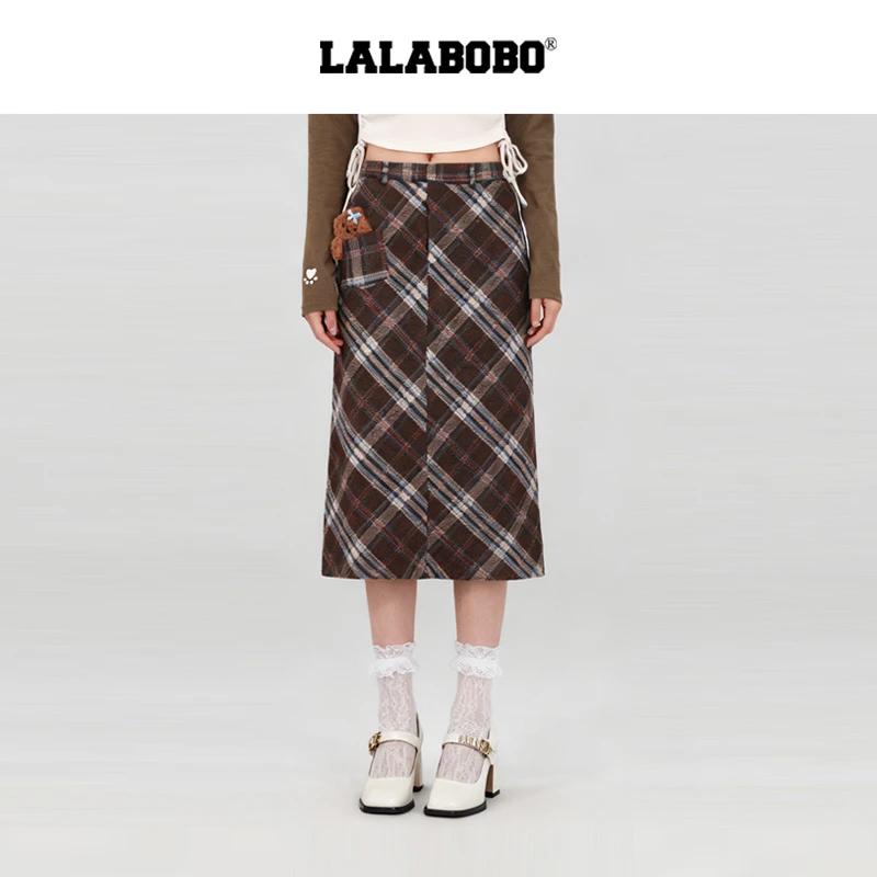 LALA时尚套装毛呢针织半裙秋冬时尚格纹包臀撞色RBEC-WXZQ16
