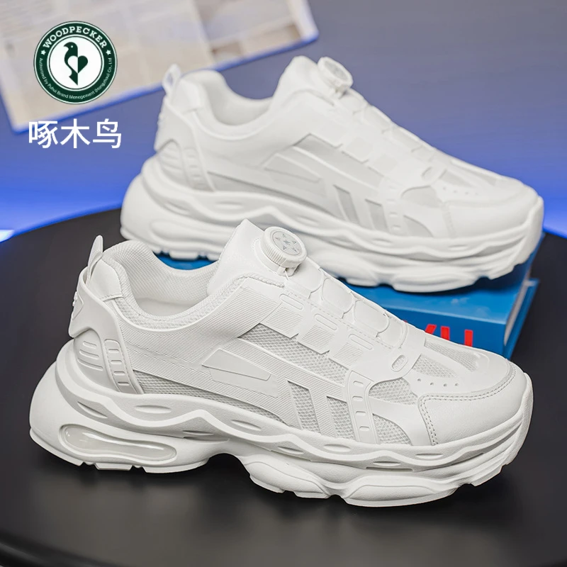啄木鸟男鞋2025新款透气小白鞋男款潮流百搭厚底运动鞋休闲老爹鞋