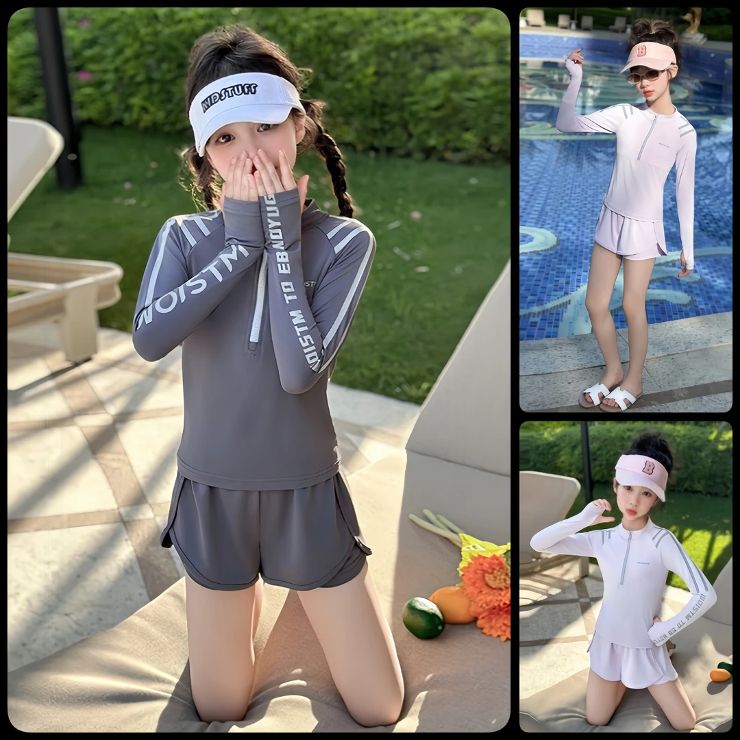 女童泳衣泳装夏季新款分体长袖儿童户外2025中大童6-12岁运动套装