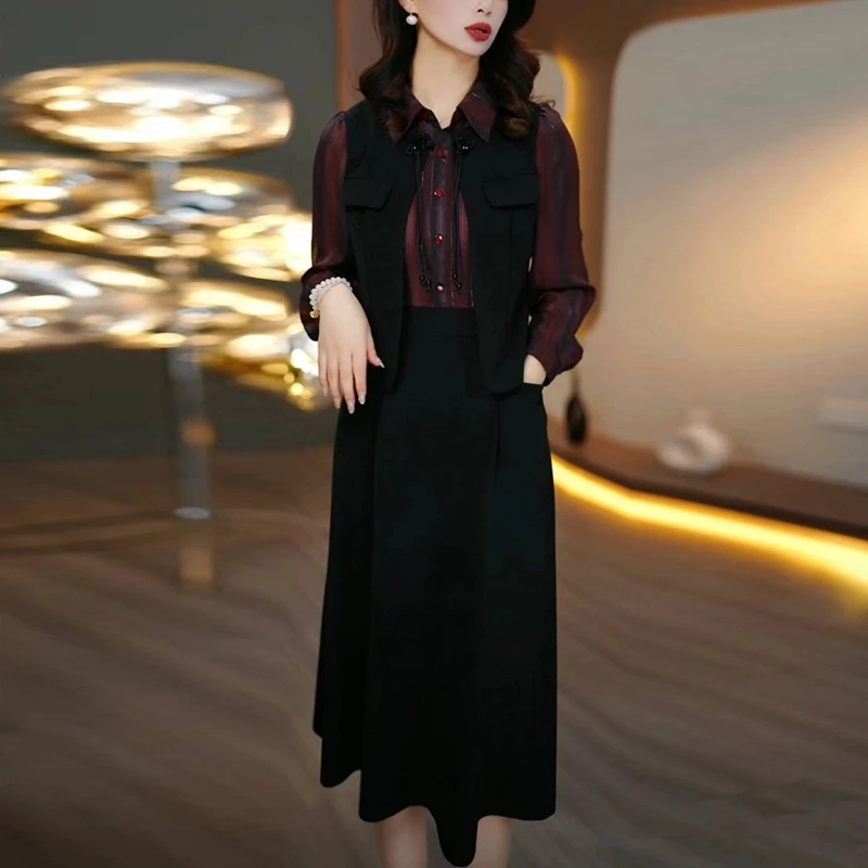 2025春季新款时尚洋气减龄长袖连衣裙女韩版气质显瘦收腰遮肉裙子