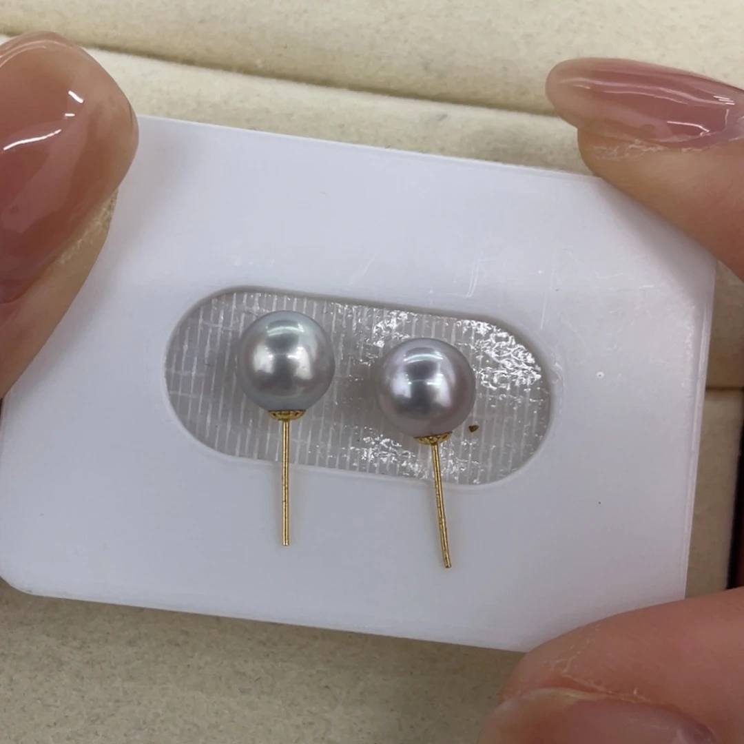 海水珍珠18K金镶嵌耳饰7/7.5毫米