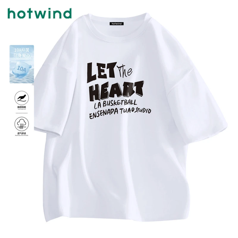 Hotwind/热风纯棉短袖t恤女装2025年新款夏季宽松小众设计感上衣