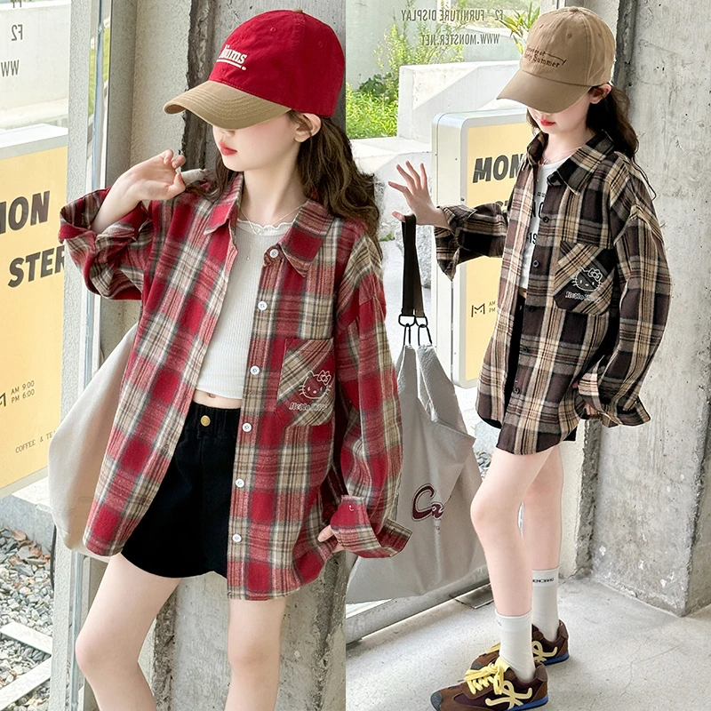 女童中大童春秋学院风长袖衬衫2025秋款新款小女孩洋气儿童外套