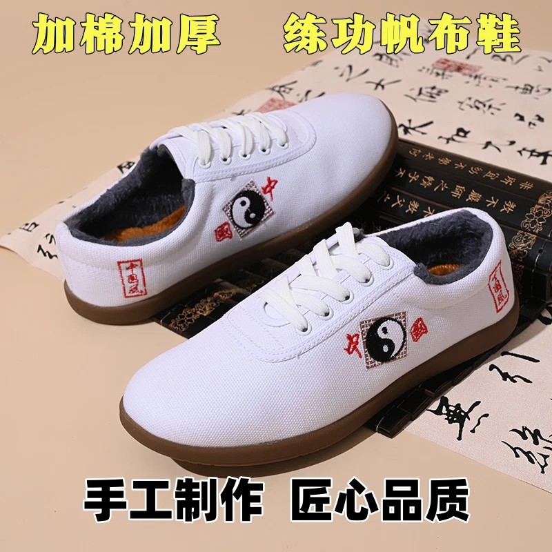 透气帆加棉布牛筋底太极鞋适合武术表演训练晨练练功鞋