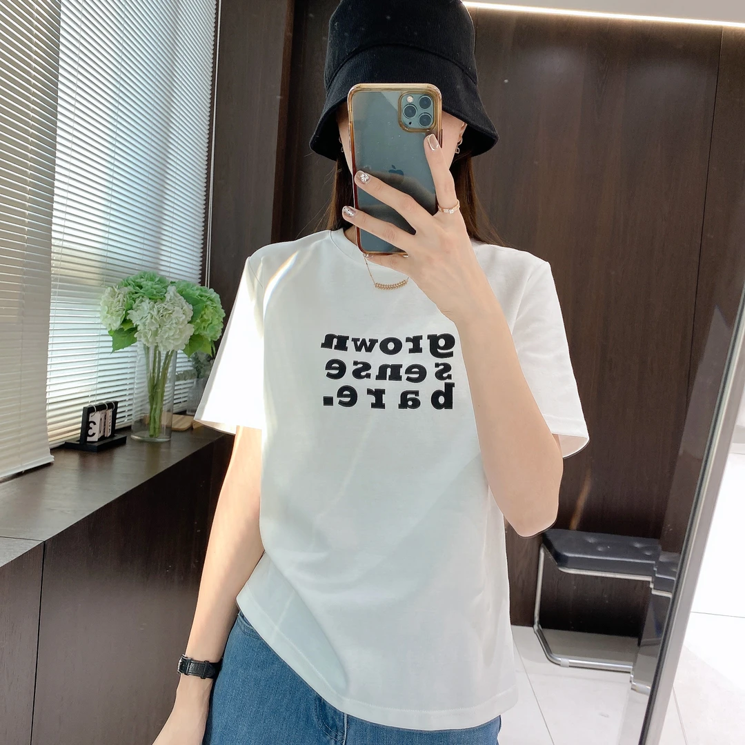 IMFLY金小金自制女装 T恤DYW8308早春简约休闲字母短袖打底衫上衣