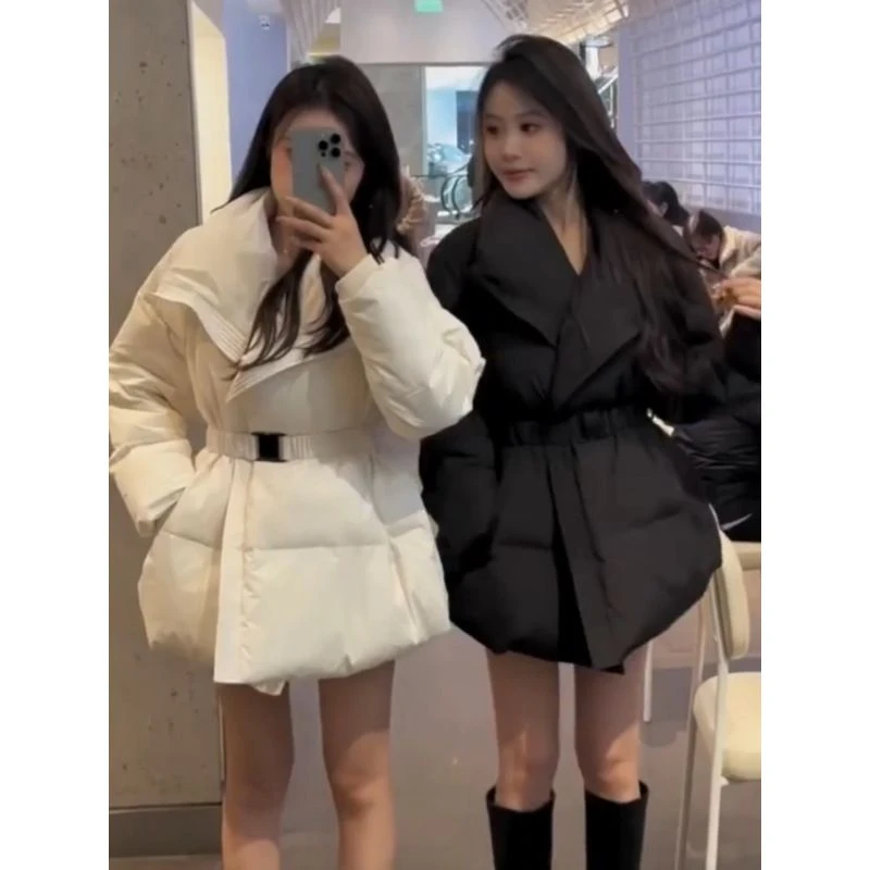 冬季翻领保暖棉服棉衣设计感收腰中长款短款气质韩版外套休闲…