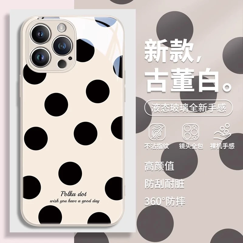 适用苹果16/华为mate70/小米15/vivo/oppo黑白波点网红同款手机壳
