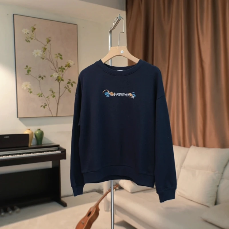 G527 锦鲤印花刺绣装饰长袖卫衣女 418A03