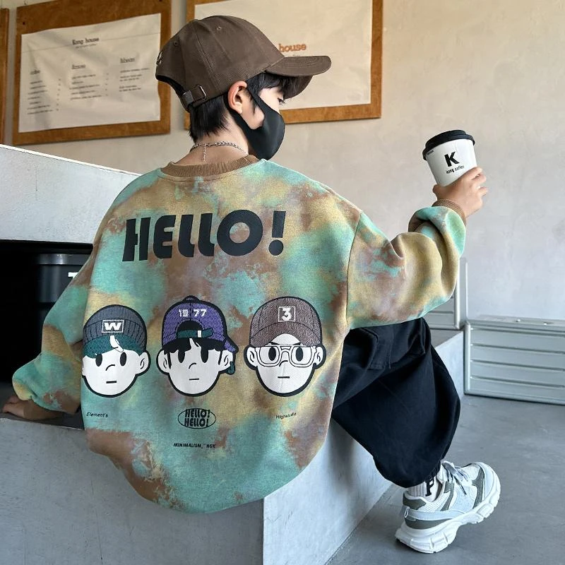 儿童装男童卫衣春秋款2024新款中大童痞帅气时髦男孩秋季上衣潮牌