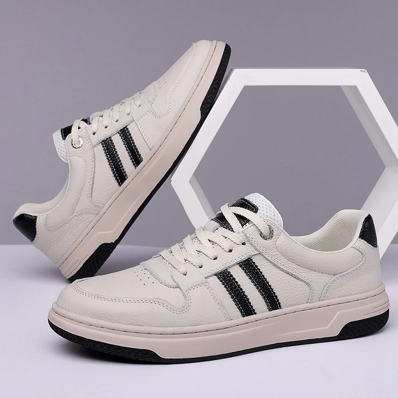 头层牛皮高端新款四季透气小白鞋男款潮流百搭休闲皮鞋男运动0831