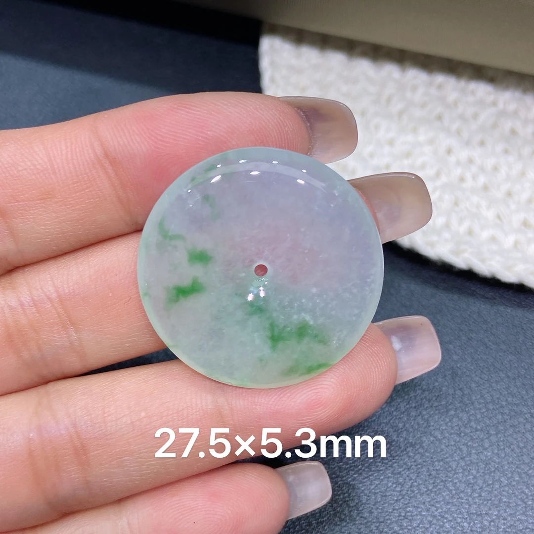 缅甸天然A货翡翠 老坑冰种灵动飘绿平安扣吊坠 玉质细腻 k128