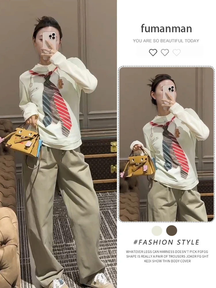 夏季套装女2025新款洋气假两件减龄领带T恤上衣搭配休闲裤两件套