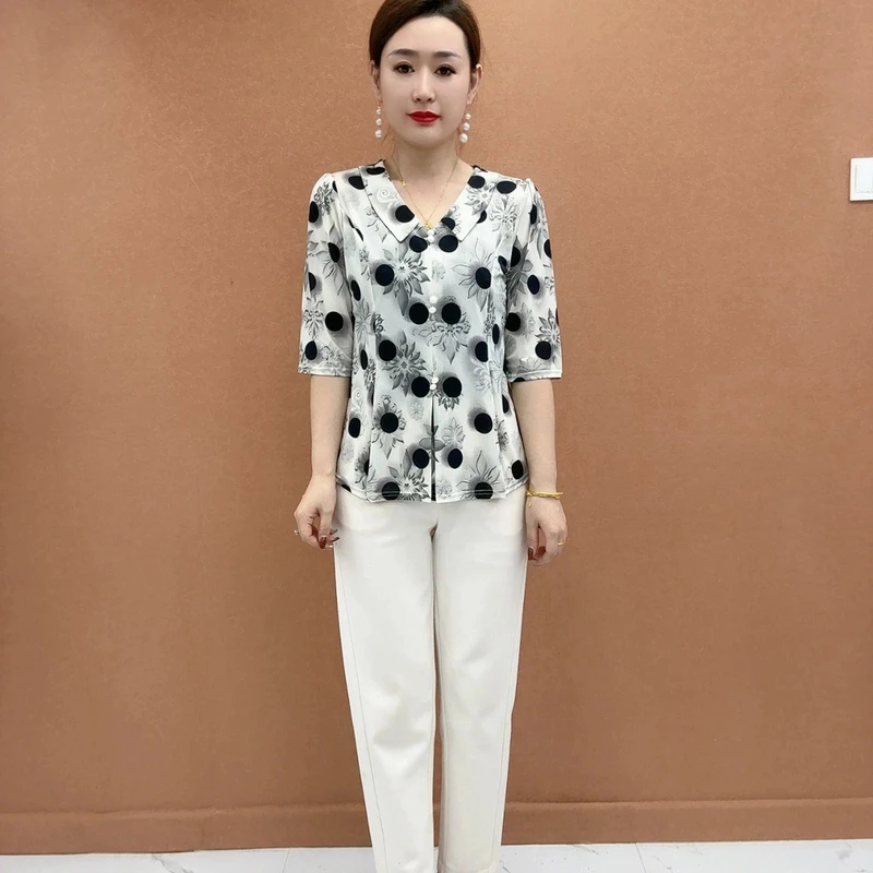 复古国风减龄高贵中老年女装宽松遮肚春夏妈妈装显瘦新款衬衣小衫