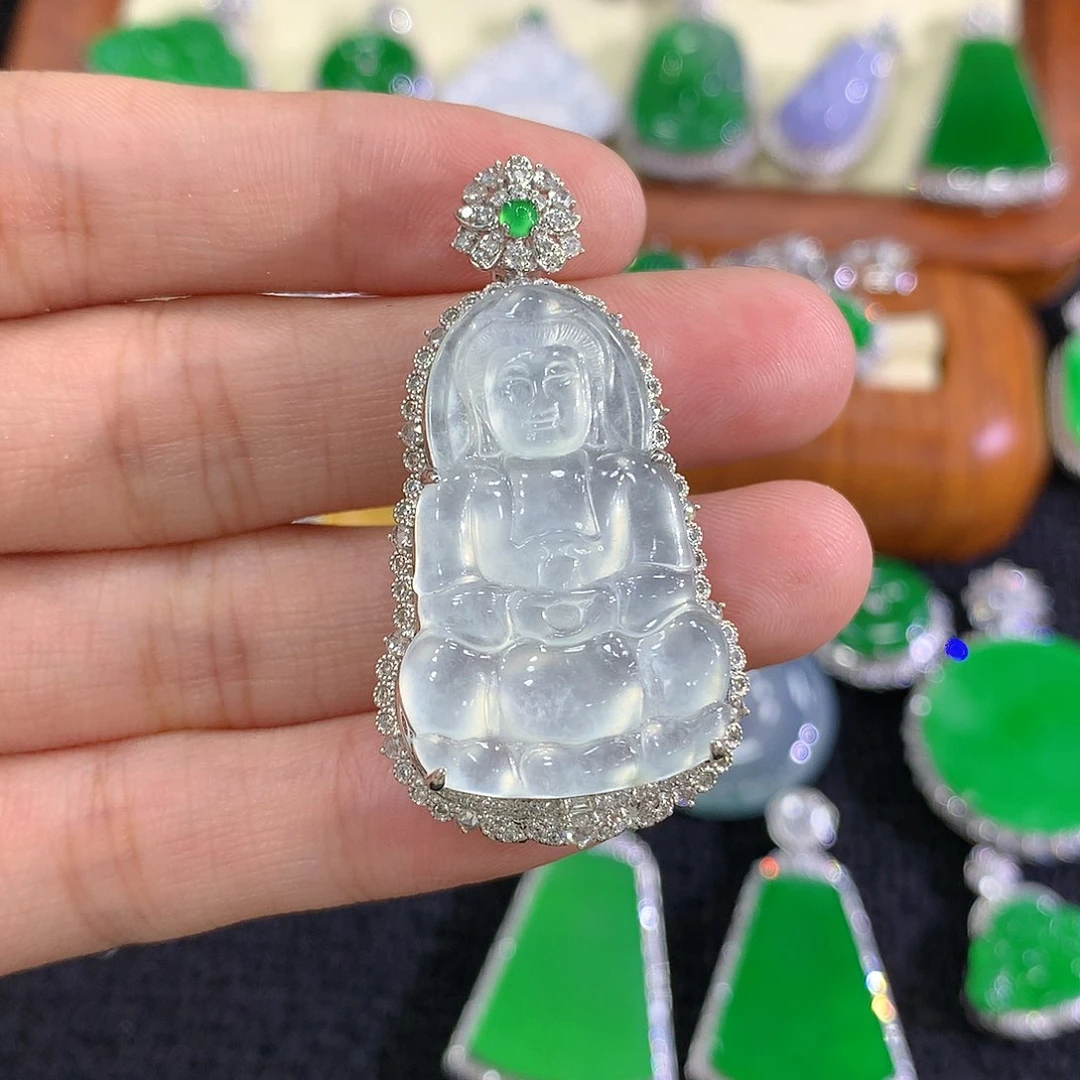 【闪购商品】翡翠18K金镶嵌吊坠(不含链)观音