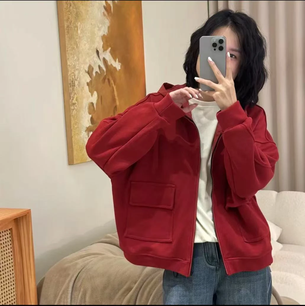 D6004冬款新款时尚休闲气质百搭棒球领纯色宽松外套