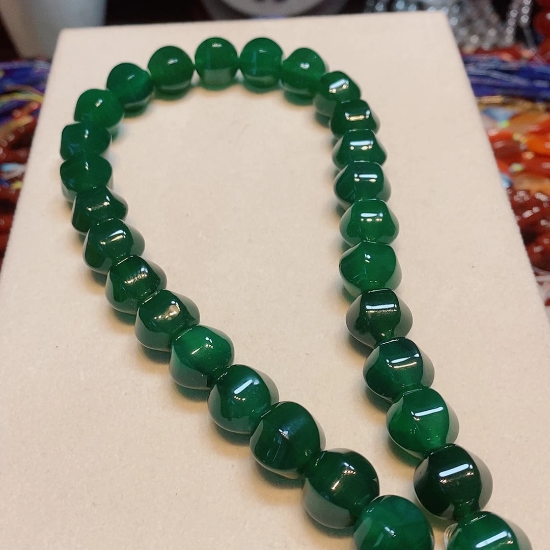 玛瑙/玉髓未镶嵌珠宝半成品15mm绿玛瑙灯笼一条