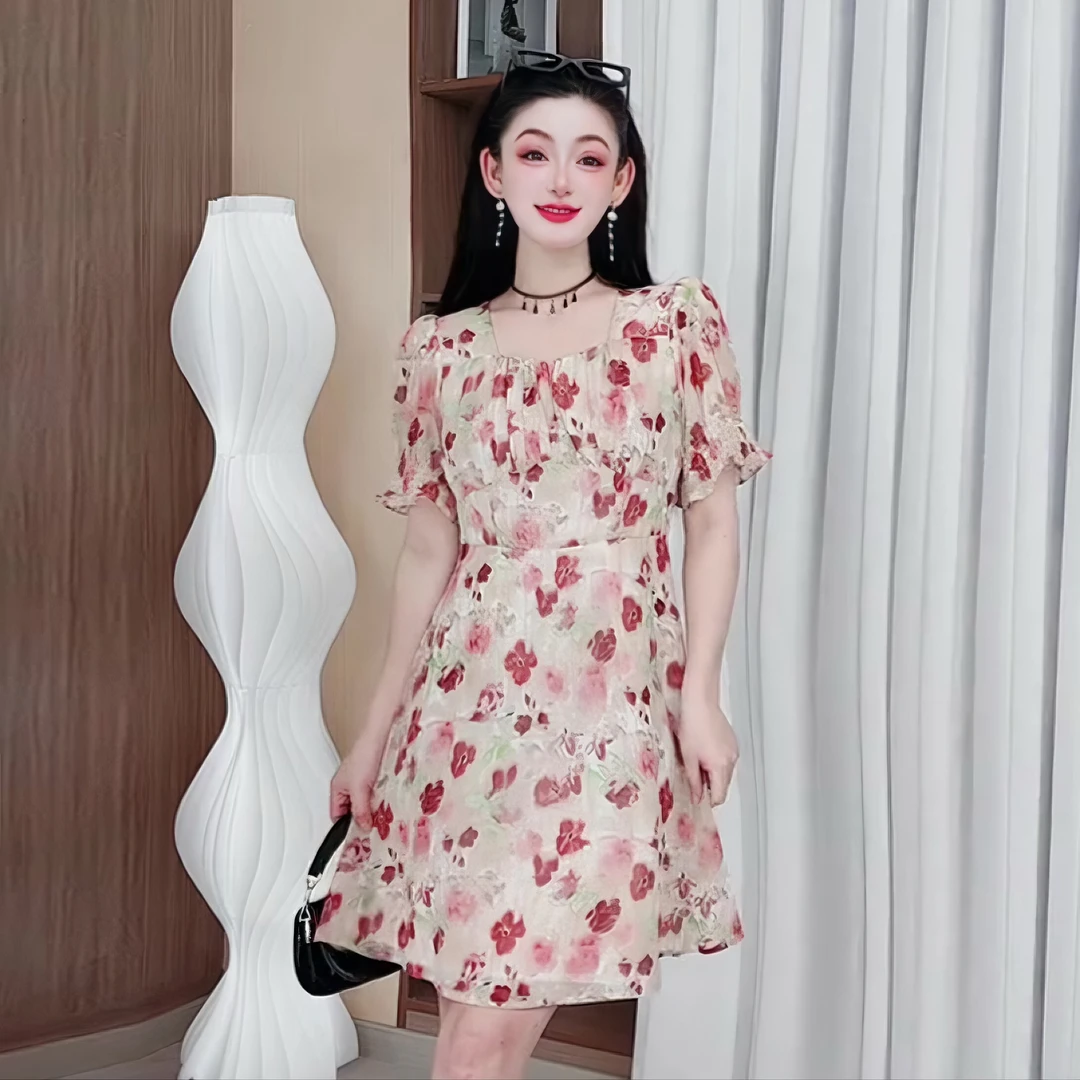 3337夏季气质法式碎花连衣裙洋气大码女装时尚裙子收腰显瘦仙气