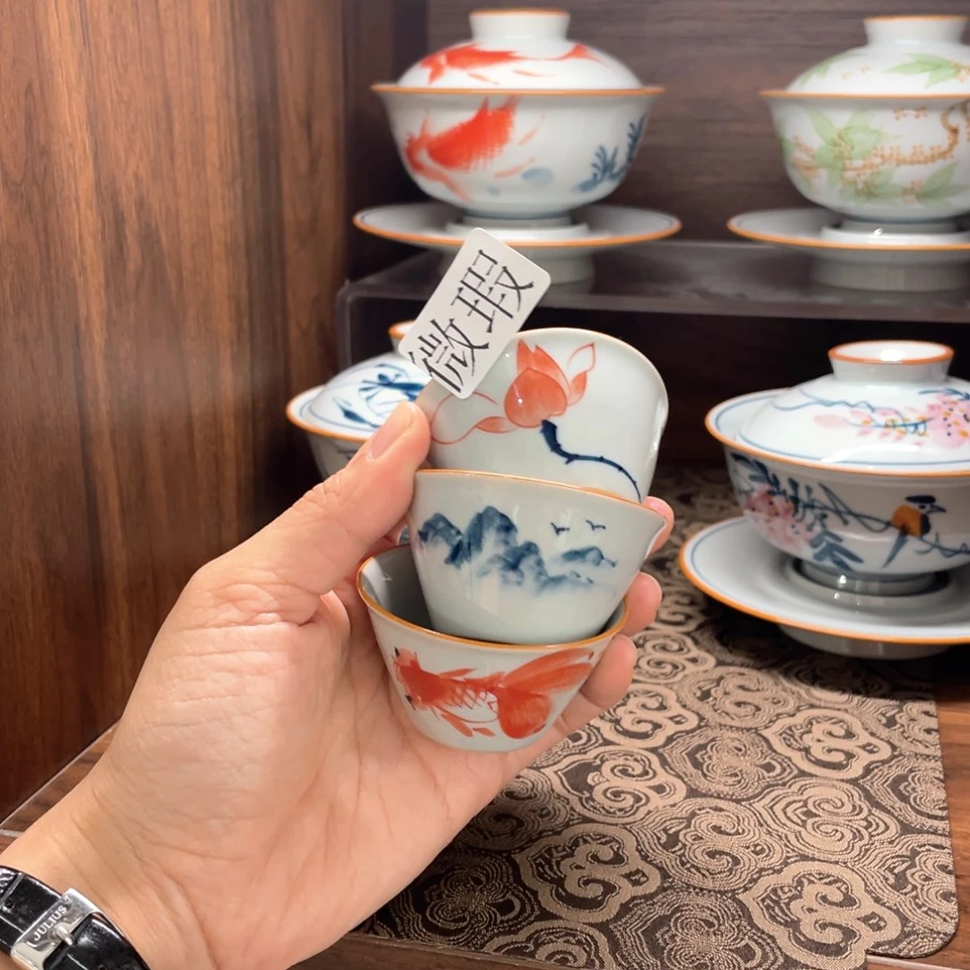 釉下手绘茶具微瑕