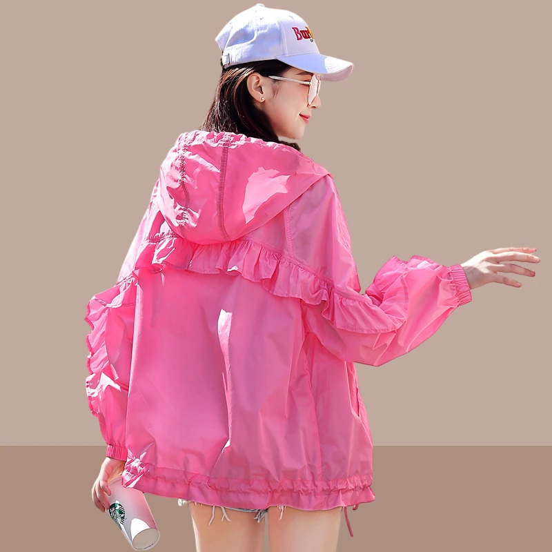 玫红色时尚感防晒衣女士2025夏季新款宽松百搭轻薄透气开衫外套女