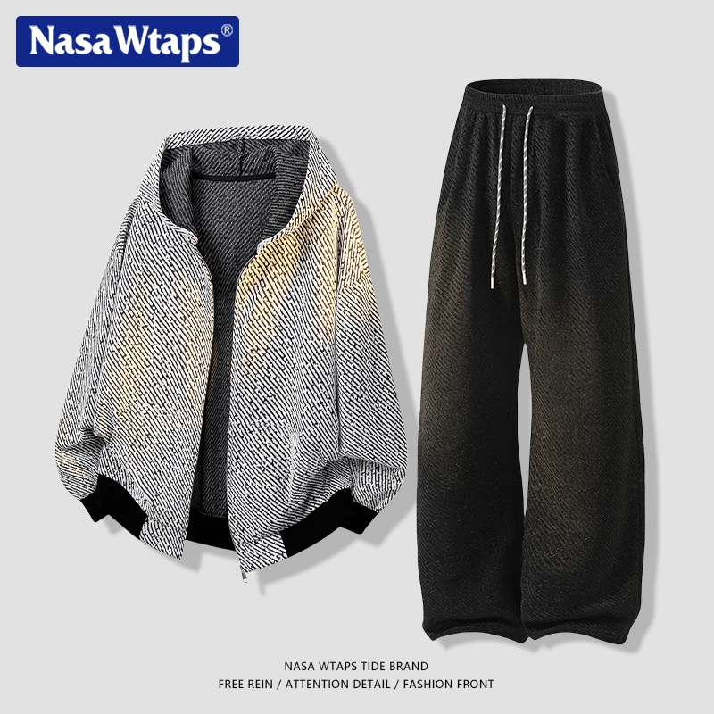 NASA WTAPS休闲运动套装男春秋季宽松星空斜纹外套裤子潮搭两件套
