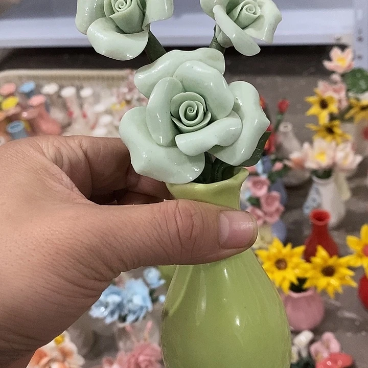 瓷片纯手工陶瓷花摆件瑕