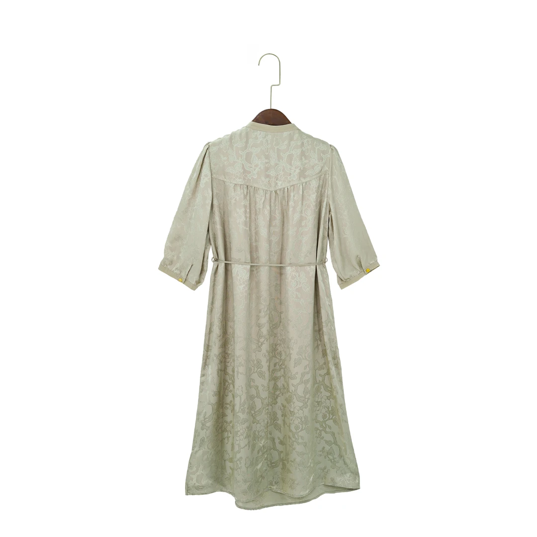 夏季中长裙圆领宽松腰吊带连衣裙时尚设计师显瘦国风收腰L7008