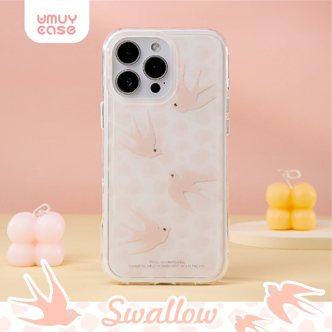 UMUYCASE有膜有样 双层简约镶钻燕子适用于iPhone15/16防摔小众女