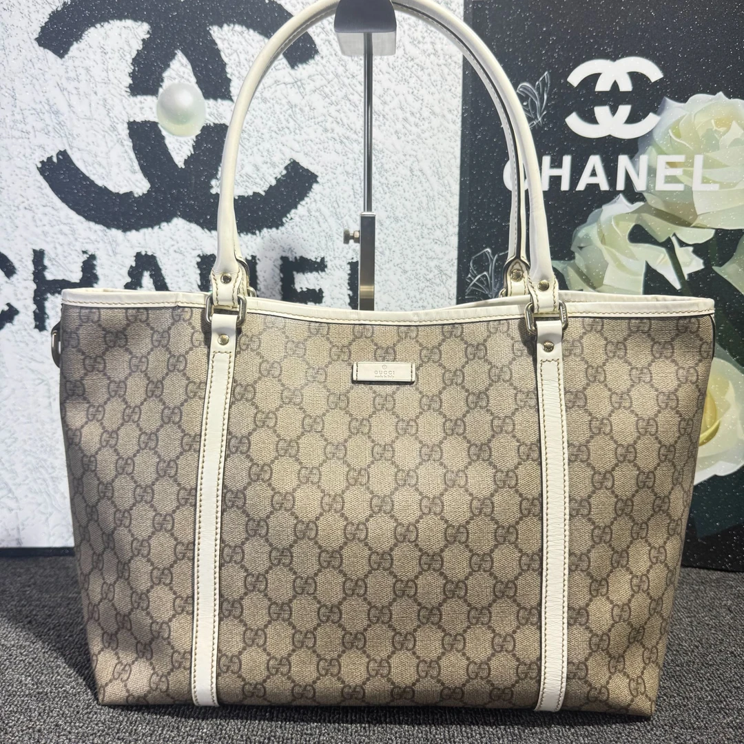 95新 GUCCI/古驰 老花拼白边托特包G25100703尺寸34x26