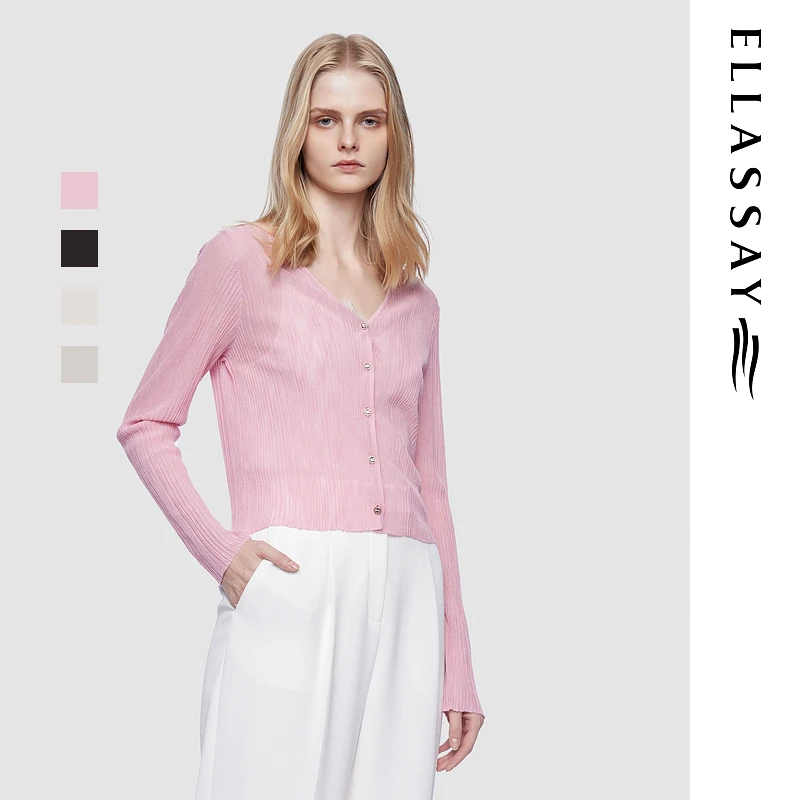 ELLASSAY歌力思2025夏季欧若风时尚百搭V领针织衫女EWD361M02500