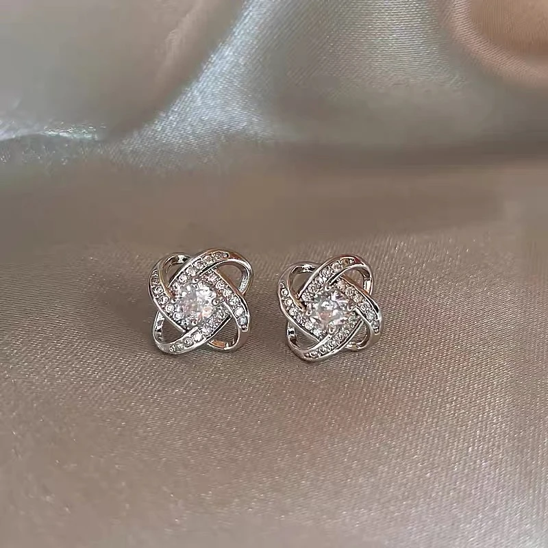 铜合金耳饰 AL8158 精致感小众百搭四叶花满镶百搭耳钉