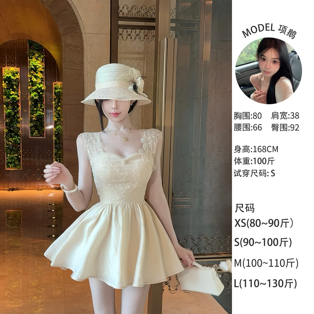 天鹅er 【尤莉千金 】蕾丝显瘦气质轻奢法式连衣裙E25Q2350