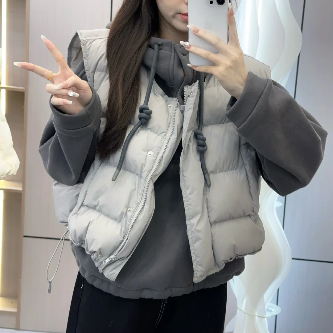 7421 GY韩系连帽卫衣棉马甲外套两件套女加厚百搭减龄时尚套装