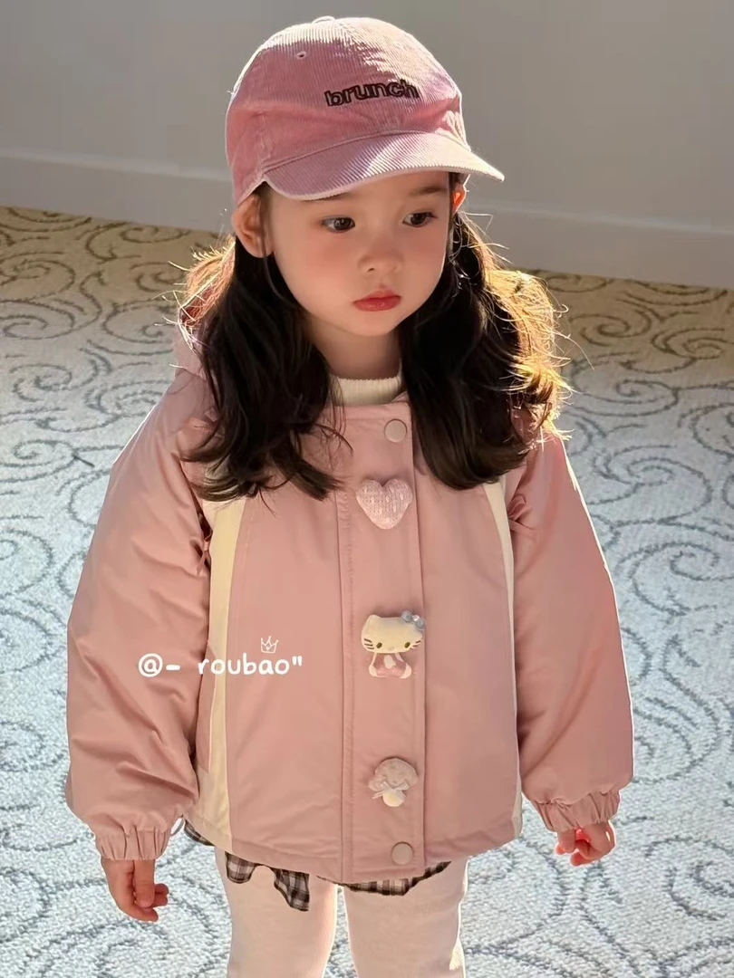 （肉宝）2025冬季KT新款加绒冲锋衣两件套夹棉加厚女宝儿童棉服套装