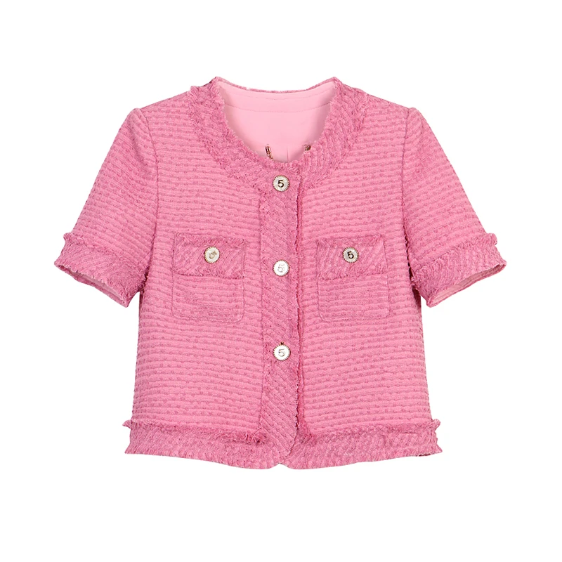 【龙哥质造】秋季新款设计小香风薄款短袖外套显白短款上衣25200