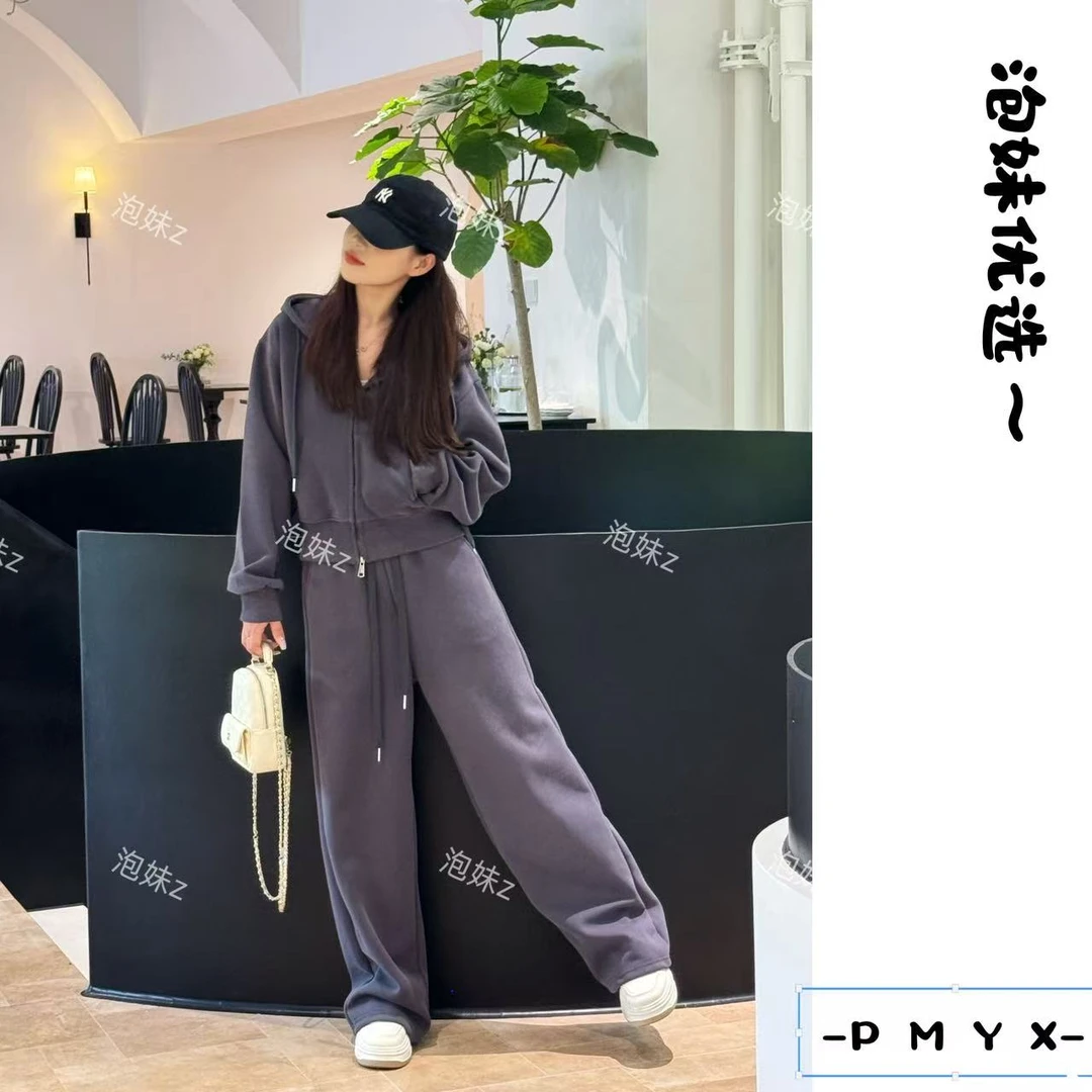 加绒加厚简约连帽卫衣卫裤套装设计感休闲百搭运动风秋冬