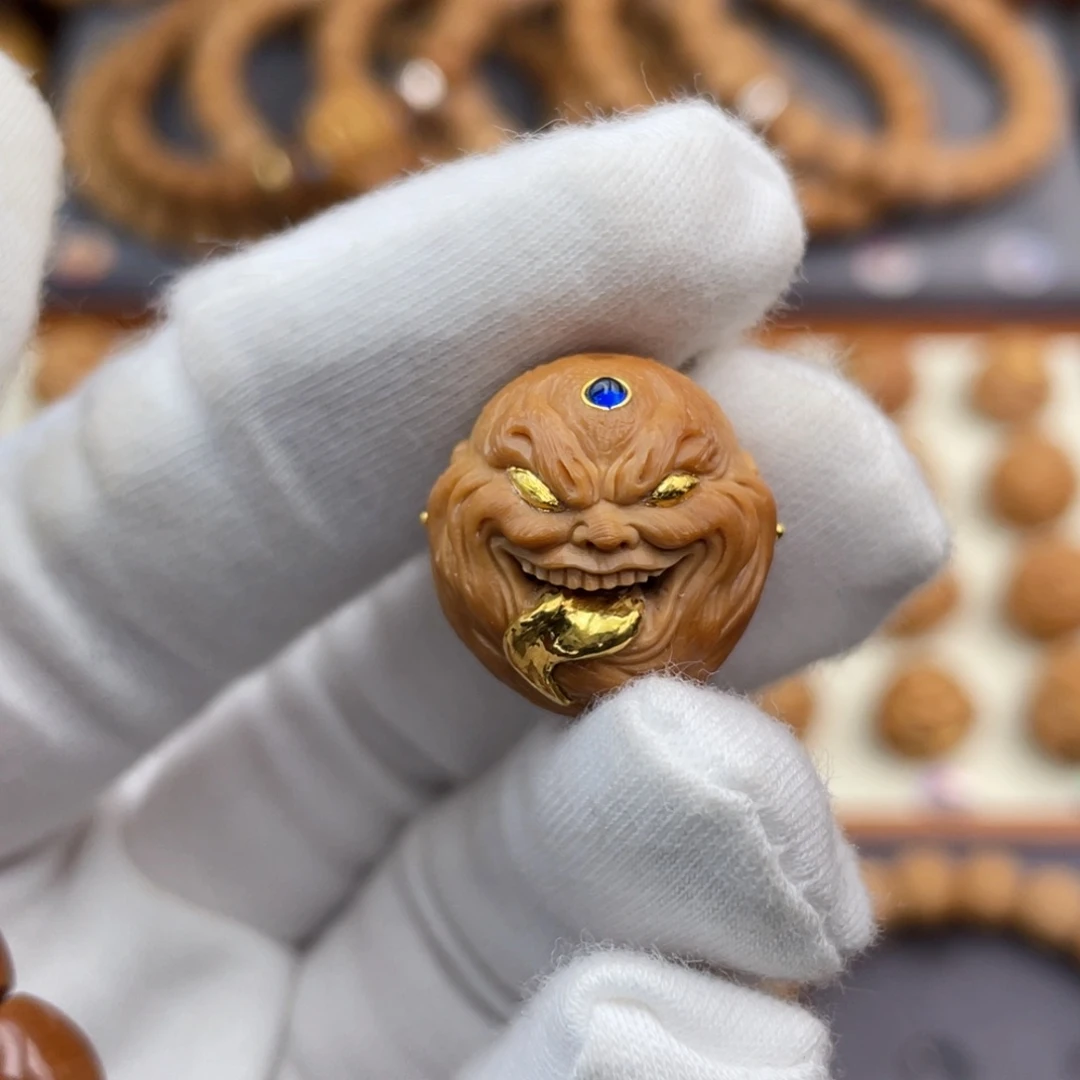 猴头核桃吊坠满工金舌修罗