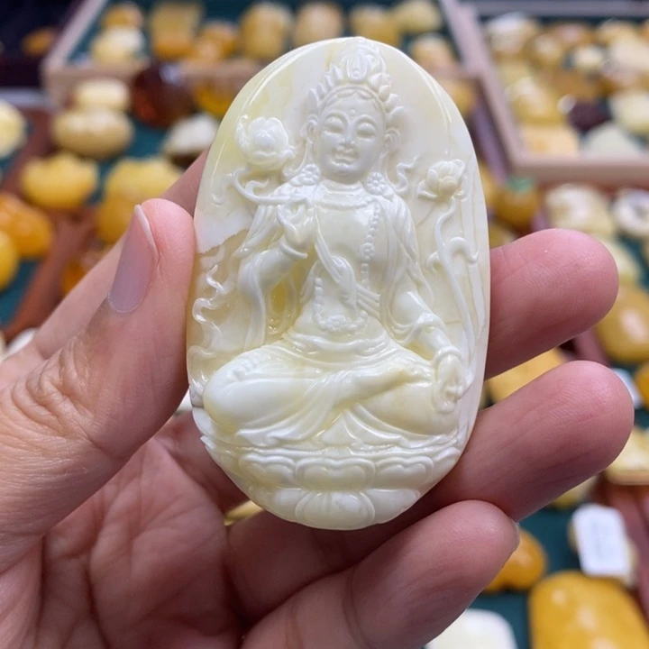 琥珀未镶嵌裸石20.2白蜡观音吊坠