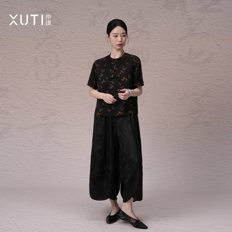 序缇春夏新款复古国风新中式女装桑蚕丝香云纱上衣S06-10908