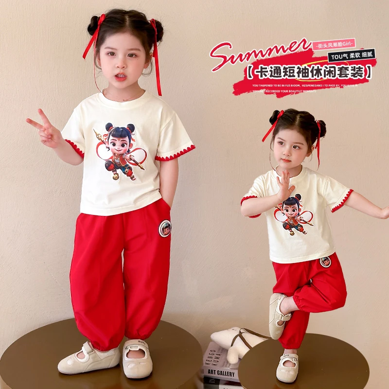 （夏季闪灯套装）女童短袖夏装女宝宝防蚊裤两件套