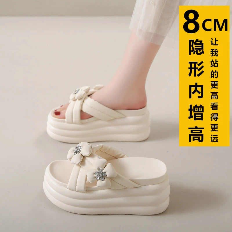 高跟拖鞋女夏季外穿2025新款松糕坡跟厚底女鞋增高超火软底凉拖鞋