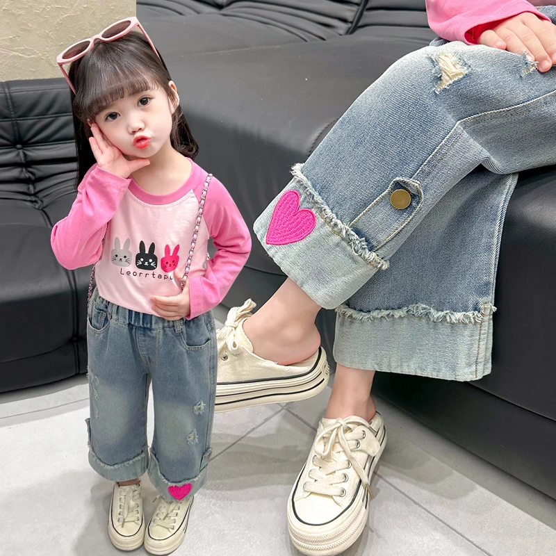 女童牛仔裤洋气宽松休闲春秋季儿童外穿2025新款女宝宝裤子春装潮