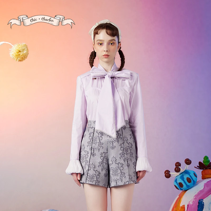 CHARFEN【媛媛专享】朝峰秋绑带领衬衫女士长袖上衣CFD3A203-2005T