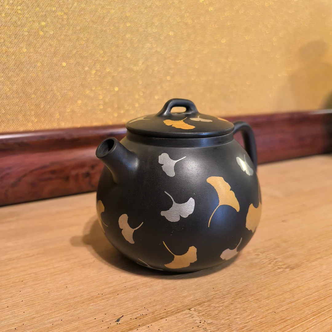 【陶点茶Yun】建水紫陶冯习阳非遗嵌填工艺银杏叶小品重工精品壶