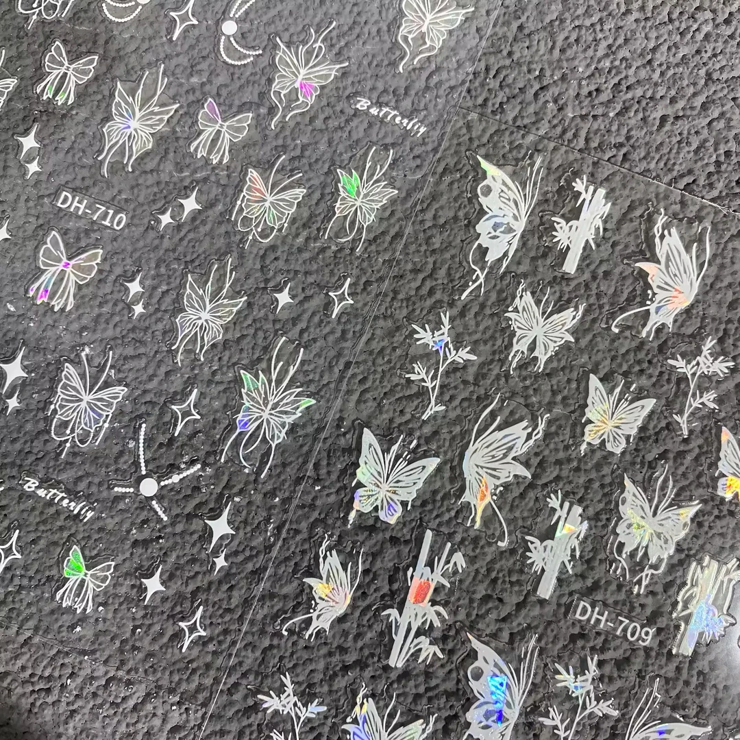 梦幻纯欲液态镭射蝴蝶美甲贴纸灵动幻彩透色防水背胶指甲装饰贴