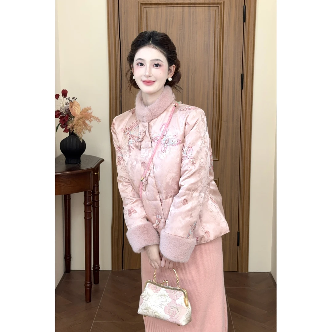 LiLi李李家【软香玉】新中式重工蝴蝶刺绣羽绒服国风外套XMZH10738