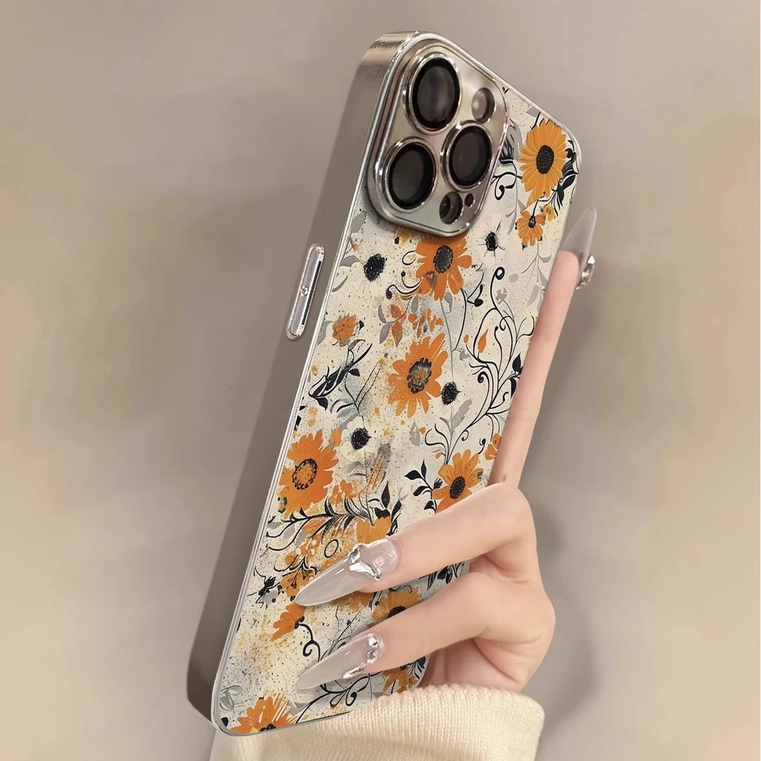 满屏向日葵适用苹果16promax手机壳电镀皮iphone15新款14高级感13