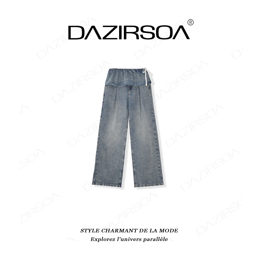 DAZIRSOA/达姿25S/S“星河探险”韩系腰封阔腿牛仔裤 X095